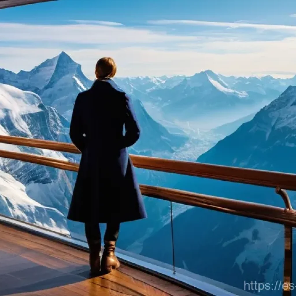 스위스와 헐리우드 영화 배경 비교 - **Prompt:** A majestic, panoramic view of the Swiss Alps, centered on the iconic Piz Gloria revolvin...
