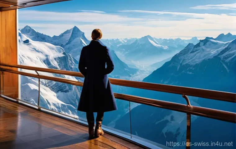 스위스와 헐리우드 영화 배경 비교 - **Prompt:** A majestic, panoramic view of the Swiss Alps, centered on the iconic Piz Gloria revolvin...