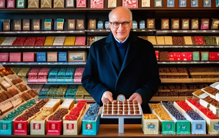 스위스에서 유로 vs 스위스 프랑 사용 - **Prompt:** A curious tourist, appearing to be in their late 20s, stands in a bustling Swiss market,...