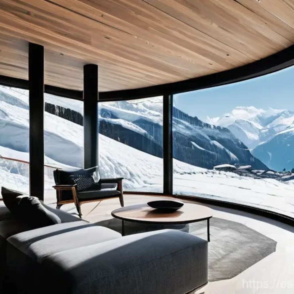 스위스 건축 양식과 대표 건물 - **Prompt:** "A breathtaking modern architectural marvel seamlessly integrated into the rugged terrai...