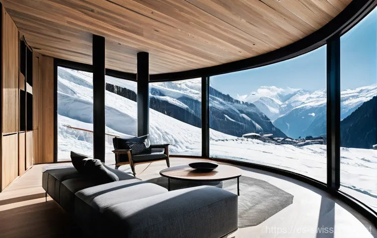 스위스 건축 양식과 대표 건물 - **Prompt:** "A breathtaking modern architectural marvel seamlessly integrated into the rugged terrai...