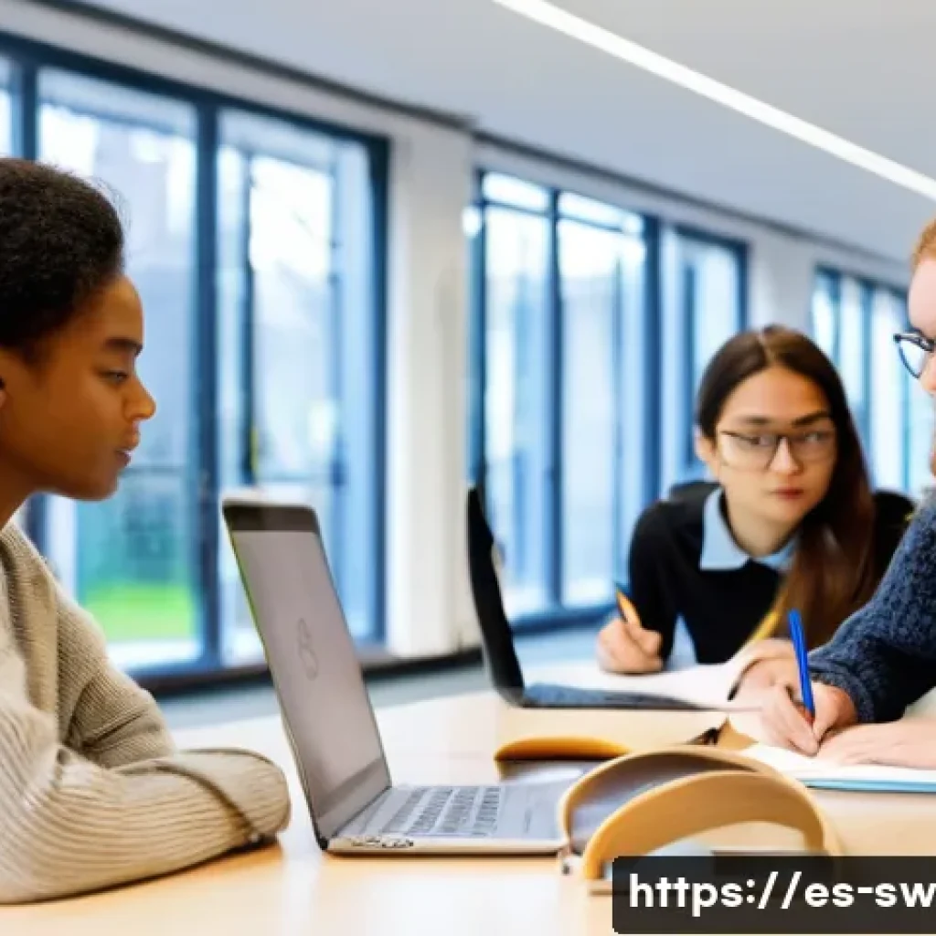 로잔 공과대학교 유학 가이드 - **Prompt: Focused University Students in a Modern Study Hub**
A group of diverse university stud...