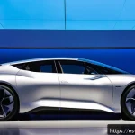 Home 20 제네바 모터쇼 특징 - A sleek, futuristic electric car displayed at a high-end automotive show in Geneva, featuring a luxu...