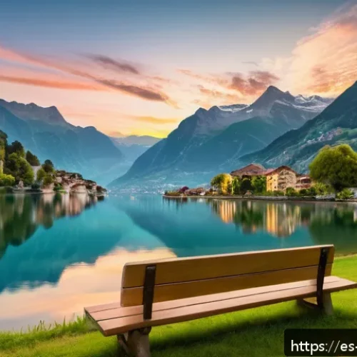 Home 31 스위스 이탈리아어 사용 지역 - A serene lake in Italian-speaking Switzerland during sunset, with crystal-clear water reflecting alp...