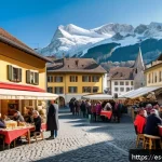 Home 18 스위스 민족 구성과 특징 - A vibrant Swiss village scene showcasing the linguistic and cultural diversity of Switzerland: in th...