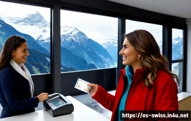 스위스 여행 중 건강 보험 적용 여부 - Photorealistic travel insurance concept in Switzerland, a Spanish-speaking adult traveler in a warm ...